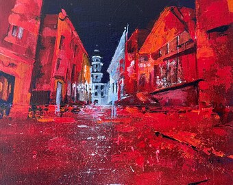 Pintura acrílica brillante sobre lienzo “Drogobych” de la artista Oksana Struk.