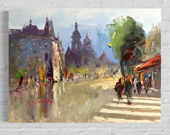 Pintura al óleo original sobre lienzo. Lviv. Plaza de Soborna, 60/80 cm. El mejor regalo para ti. De un maestro reconocido: Ihor Yevsin.