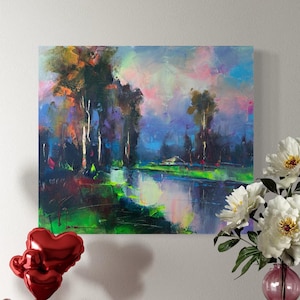 Textured Palette Knife Painting: "Quiet Evening" Landscape Art. signed