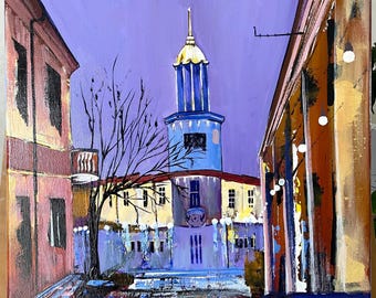 Bright acrylic painting on canvas. “Ivano-Frankivsk Town Hall” from Artist Oksana Struk.