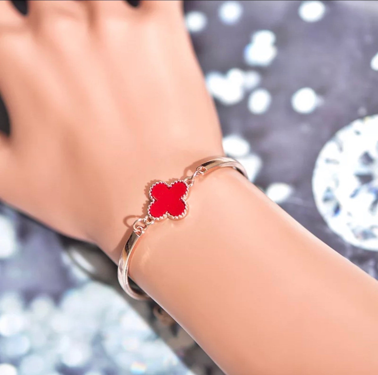 Four Leaf Clover Bracelet. Available in Rose Gold Red Flower Etsy