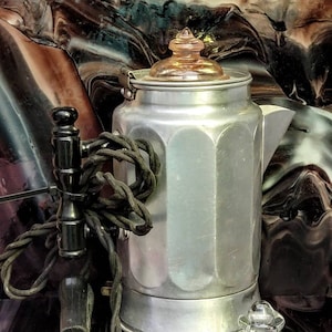 Aluminum Elec Percolator Coffee Pot 4-8 Cup. Art Deco, E. A. Co. HEATS TP