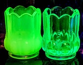 Vintage Deganhart Uranium Glass Beaded Ovals Toothpick Matchstick Holder Blue Sapphire and White Opalescent Sold Separately CIRCA 1970s