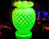 Vintage Fenton Vaseline Glass Opalescent Hobnail Vase CIRCA 1940s