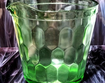 Vintage Jeanette Glass Green Depression Ice Bucket Hex Optic