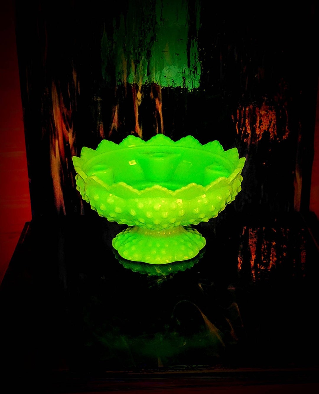 Fenton Jadeite Uranium Custard Glass Candle Holder Compote Uranium