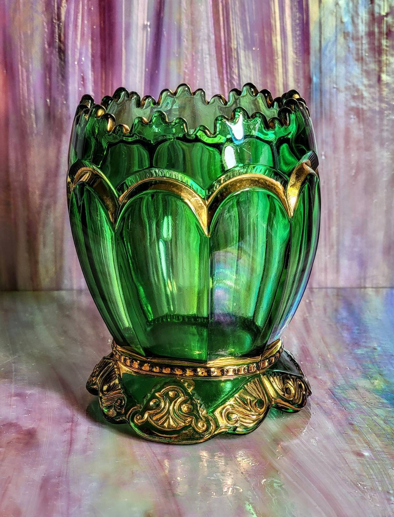 Antique EAPG Emerald Green Gold Trim Riverside Glass Works Etsy