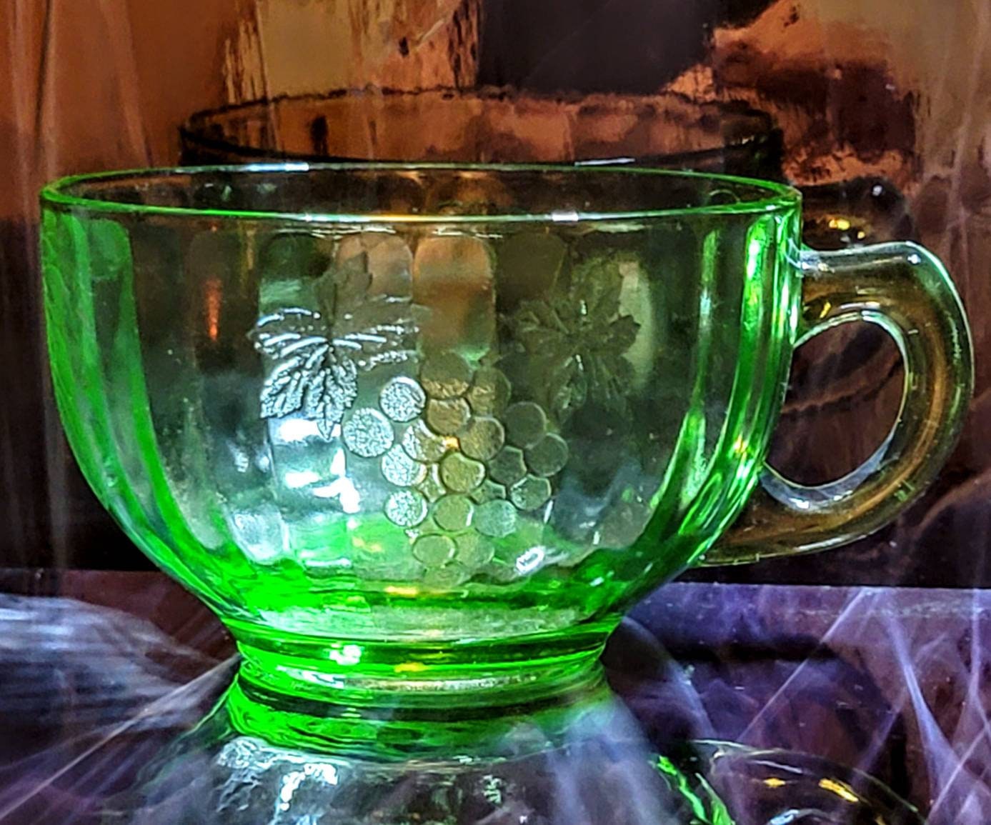 Vintage Hazel Atlas Uranium Glass Cup and Saucer Set CIRCA 1930s