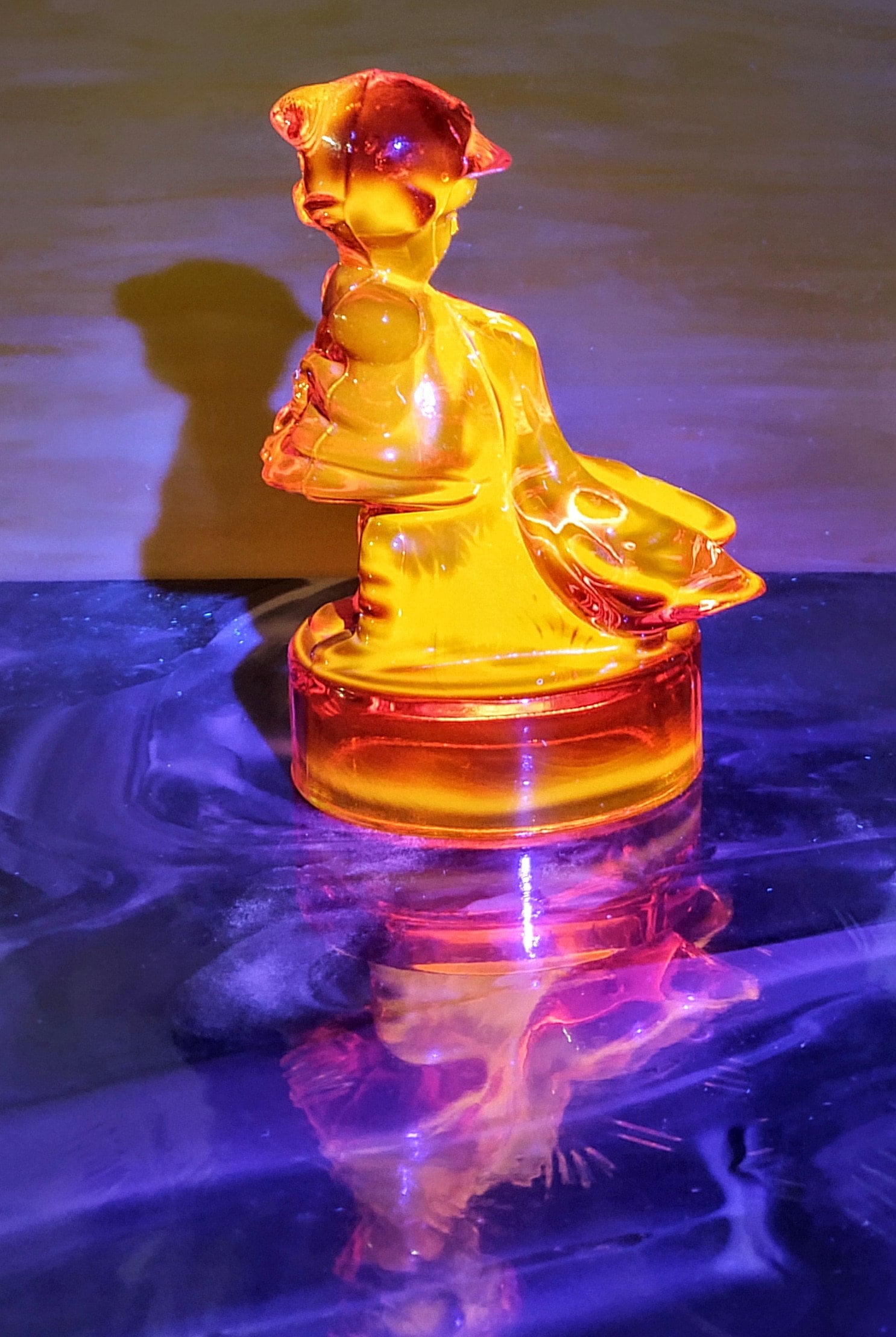 Vintage LE Smith Amberina Glass Goose Girl Figurine, Cadmium Art