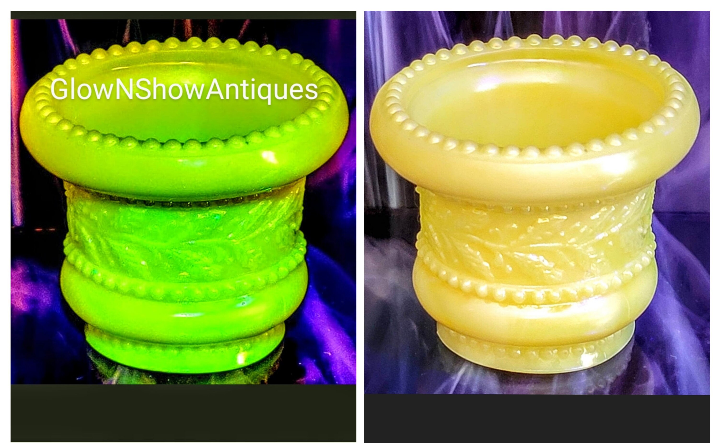 Vintage Joe St Claire Uranium Vaseline Iridized Carnival Glass