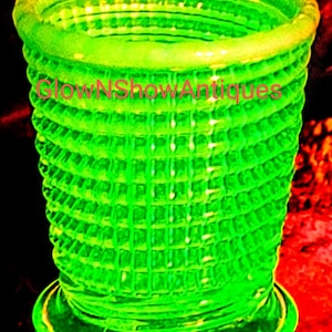 Antique Shot Glass EAPG National Glass Model Flint Works Vaseline Uranium Opalescent Swirl Ribbed Spiral Holder Pattern 911 CIRCA 1902