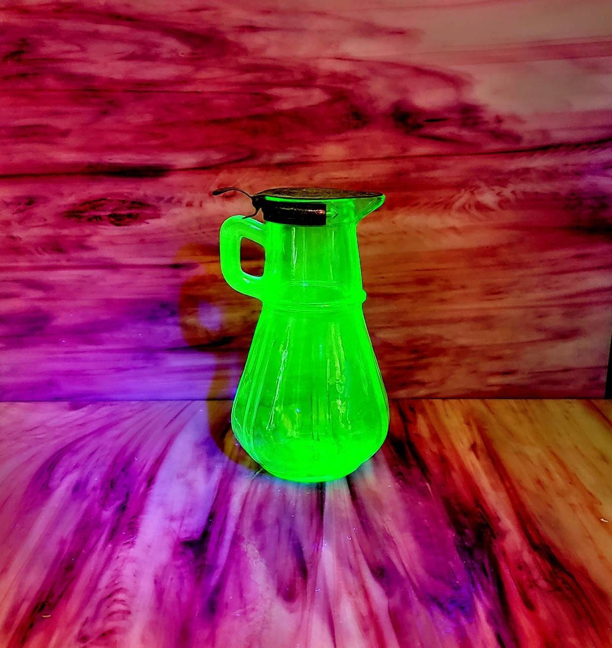 Vintage Hazel Atlas Uranium Pressed Depression Glass GK 866 Syrup