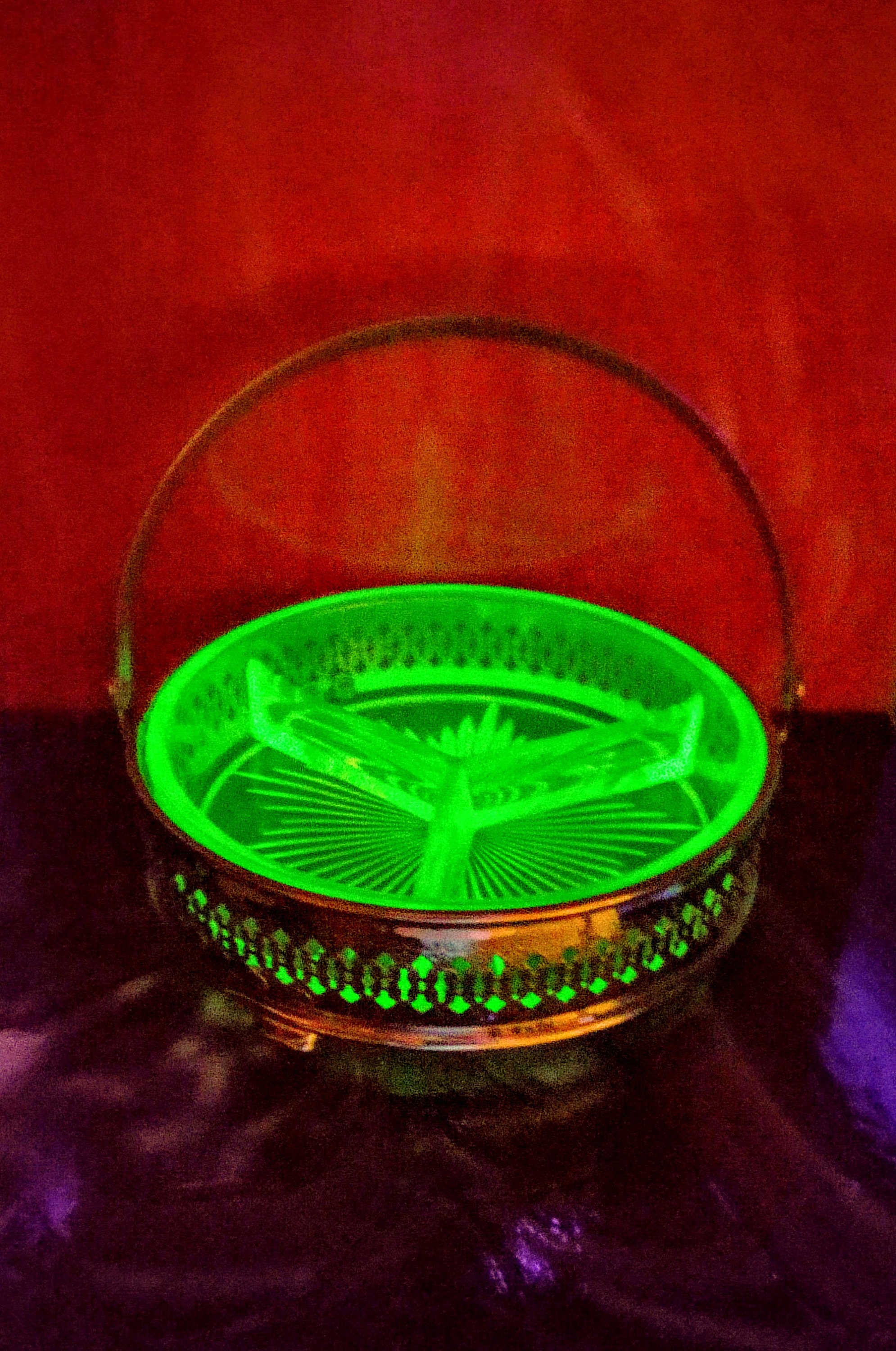 Vintage Depression Pressed Uranium Glass Divided Relish Dish c 1930s