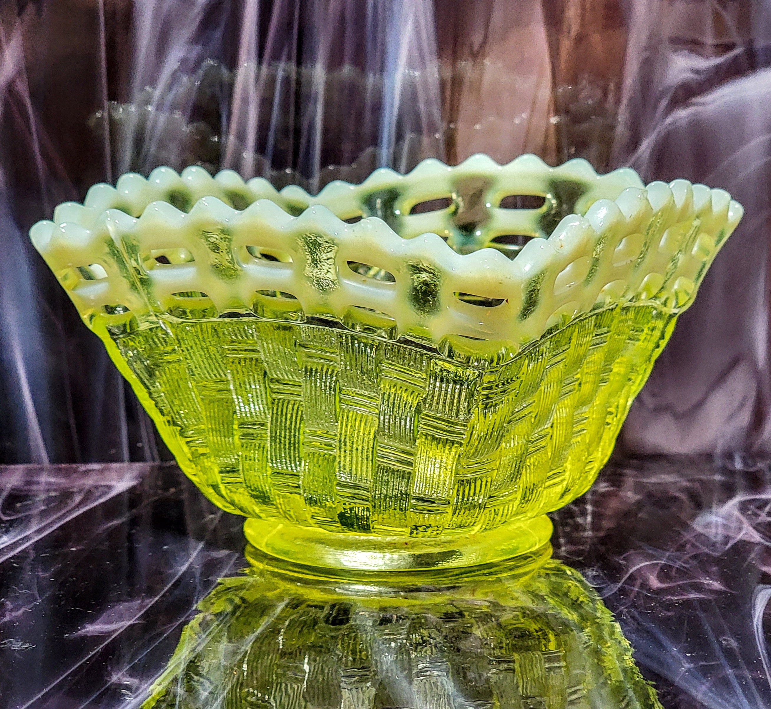 Antique Fenton Opalescent Topaz Vaseline Uranium Glass Candy