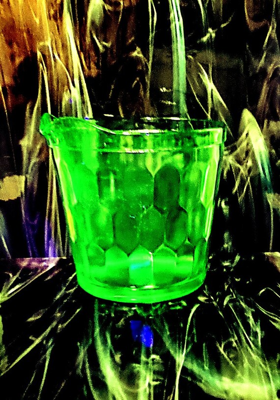 Ghisetti（ギセッティ）ガラス象 Vintage Jeanette Glass Green Depression Ice Bucket Hex Optic