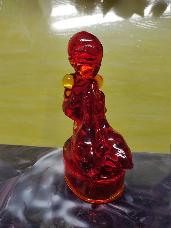 Vintage LE Smith Amberina Glass Goose Girl Figurine, Cadmium Art