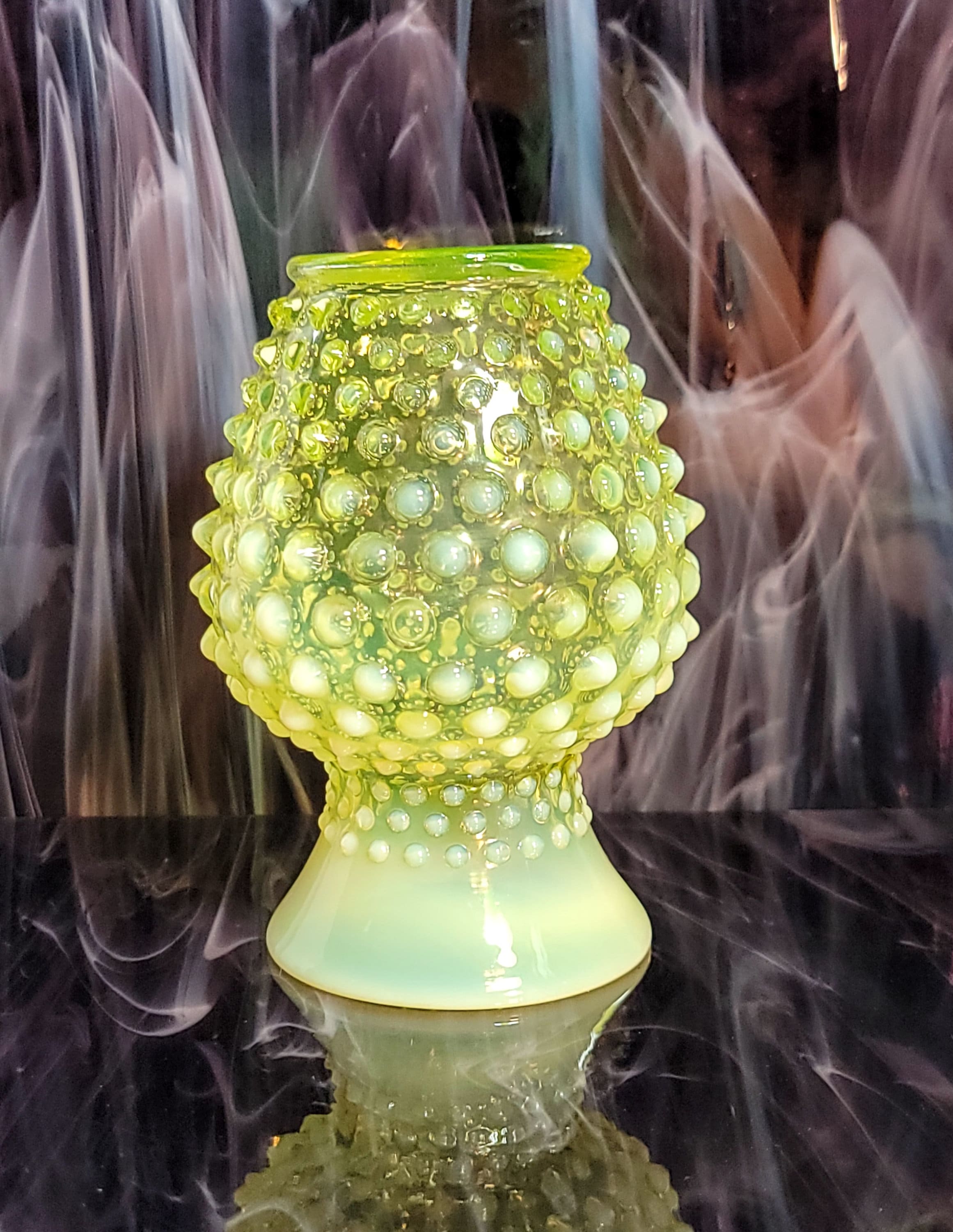 Vintage Large Fenton Vaseline Uranium Art Glass Topaz