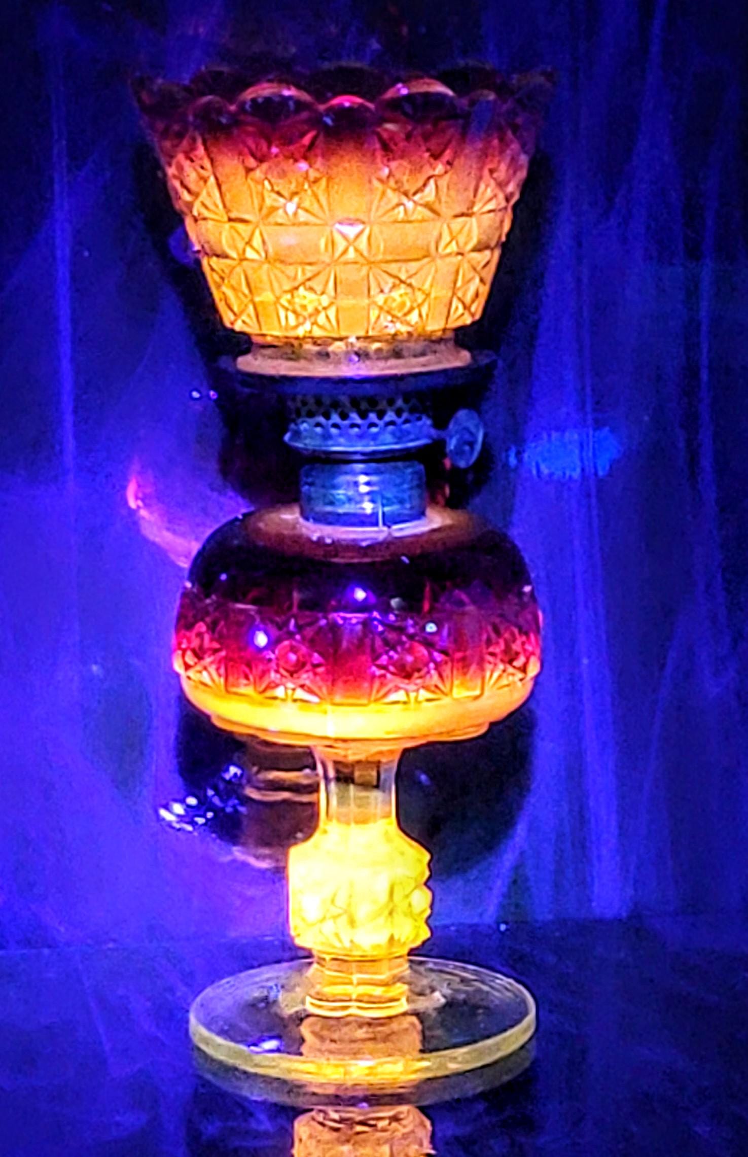 Vintage Pressed Amberina Glass Kerosene Oil Lamp LG Wright