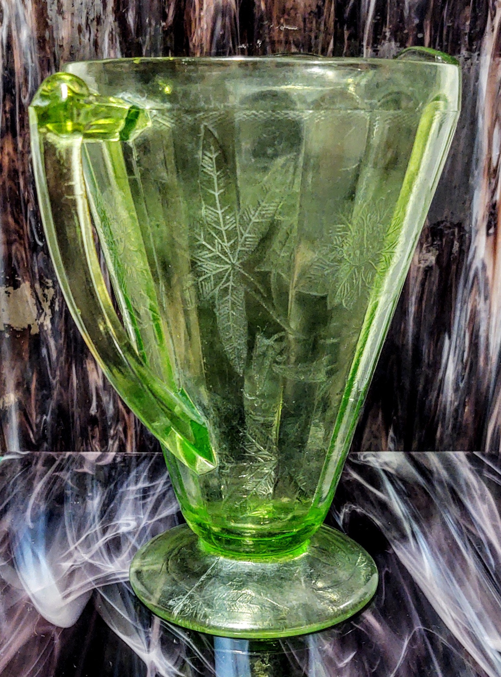Jeanette Glass Vintage Green Depression Glass Footed Pitcher