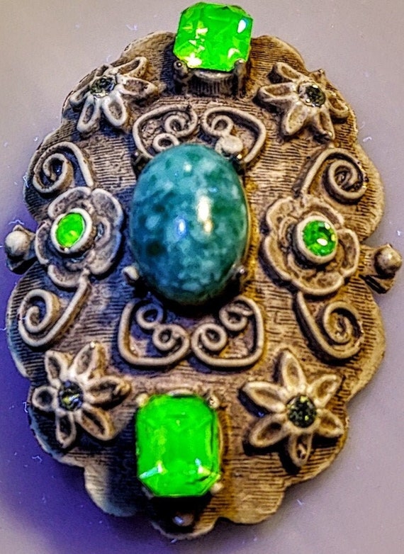 Antique Art Nouveau French Peridot and Turquoise … - image 1