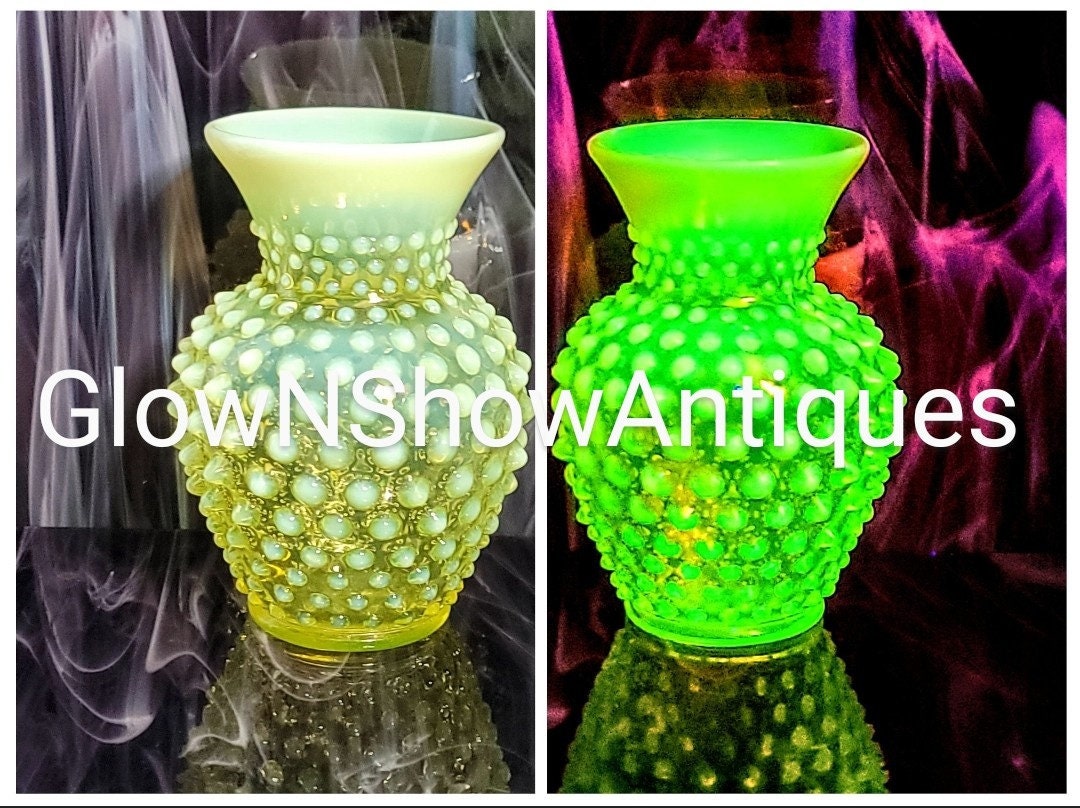 Vintage Large Fenton Vaseline Uranium Art Glass Topaz Opalescent