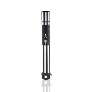May include: A black lightsaber with silver accents and a button on the side. The lightsaber is on a white background.