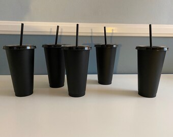 matte black tumbler with straw