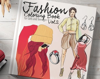 Fashion Coloring Book for Girls and Teenager Vol. 2  | fashion  model sketches | Jewelry| 8,5x8,5" | 142P DIGITAL DOWNLOAD