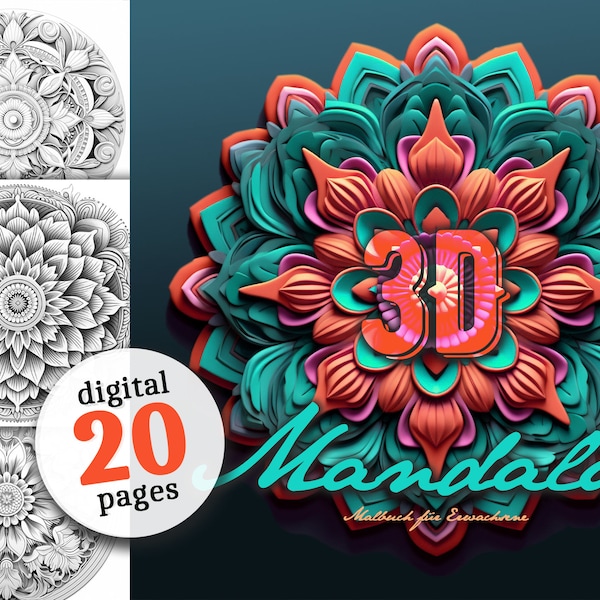 3D Mandalas Coloring Book printable Mandala Coloring Book | grayscale mandala coloring book  digital| 3D Mandalas grayscale download digital