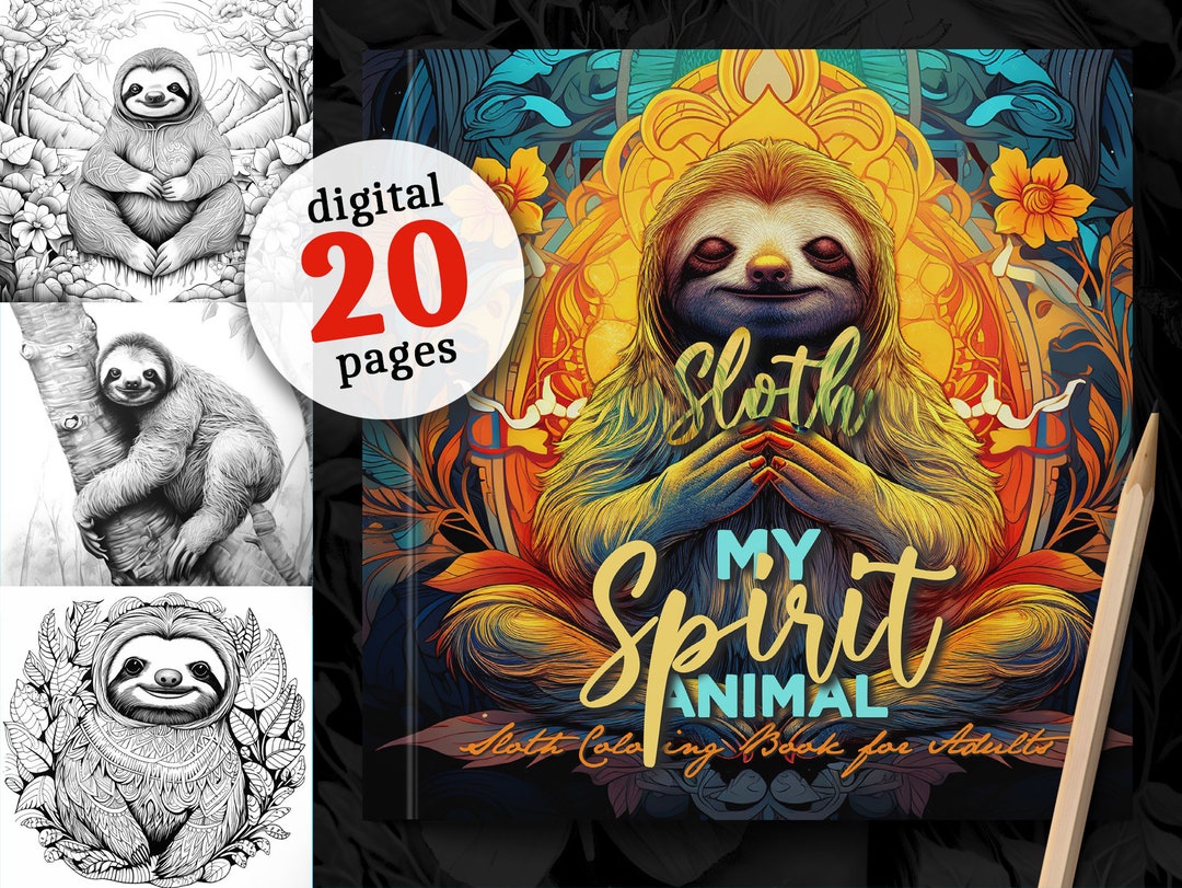 Sloth Coloring Book for Adults Printable Grayscale Sloths Coloring