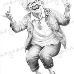Crazy Grandma 2 Coloring Book Printable Grannie Coloring Book Grayscale ...