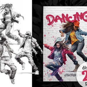 Dancing Coloring Book printable - Dance Coloring Book digital | Dancers Coloring Book Grayscale Download Coloring Book for Girls printable