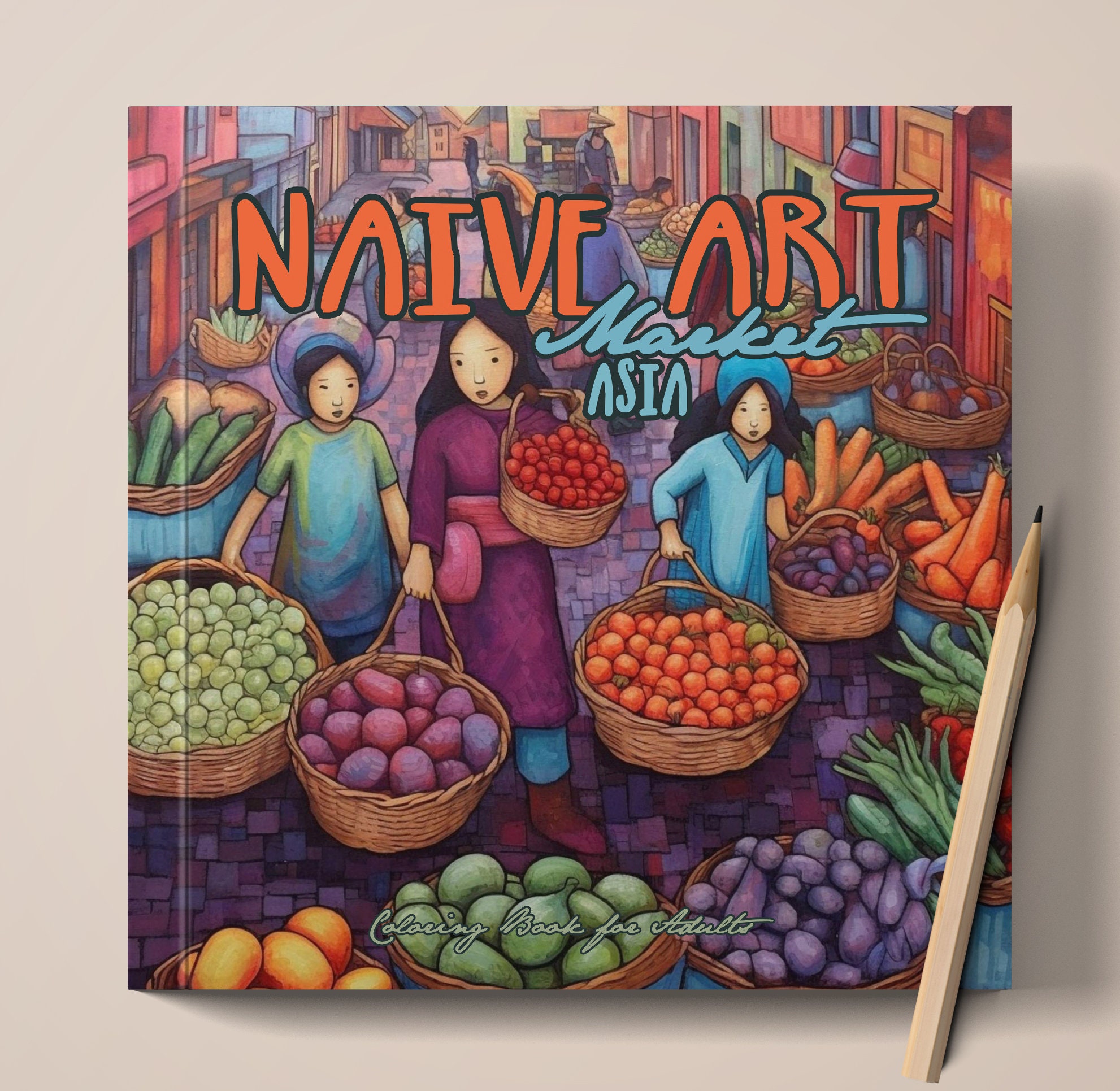 Naive Art Coloring Book for Adults Grayscale Painting Coloring Book Asian Market  Coloring Book Naive Art Grayscale Food Market 64P 