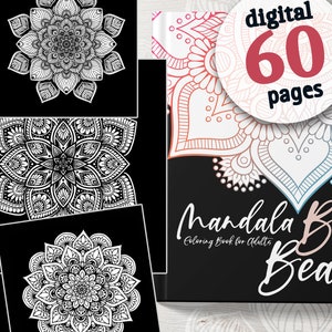 Mandala Coloring Book for Adults printable - black background | Mandala Coloring Pages printable - Mandala Coloring Book printable digital