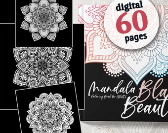 Mandala Coloring Book for Adults printable - black background | Mandala Coloring Pages printable - Mandala Coloring Book printable digital