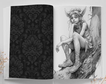 Forest Goddess Coloring Book for Adults Grayscale Goddess Coloring