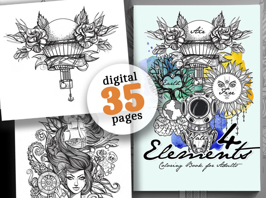 4 Elements Coloring Book for Adults Mindfulness Coloring Air Water ...
