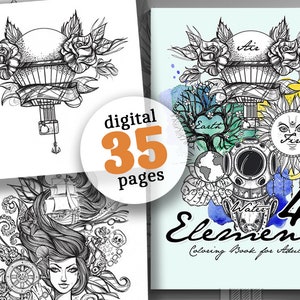 4 Elements Coloring Book for Adults Mindfulness Coloring Air Water ...