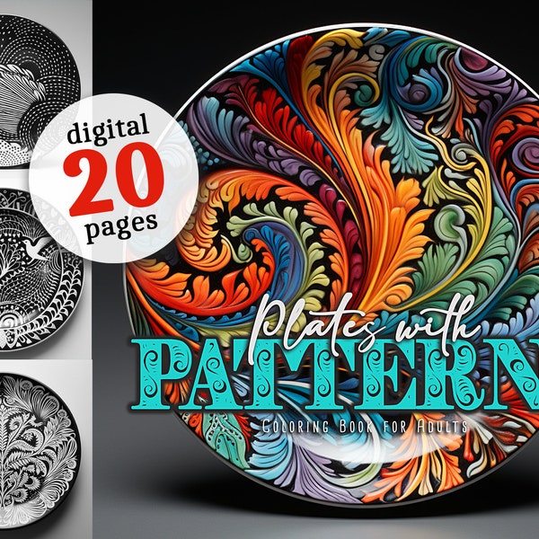 Plates with Patterns Coloring Book printable Grayscale Mandala Coloring Book patterns pottery ceramic plates patterns coloring book digital