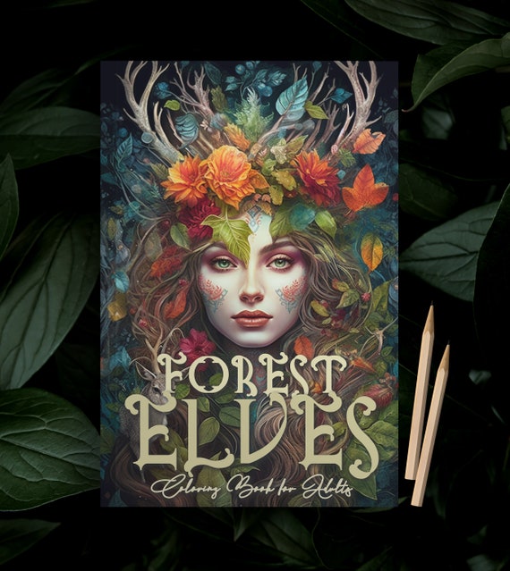 Forest Elves Coloring Book for Adults Grayscale Forest Coloring