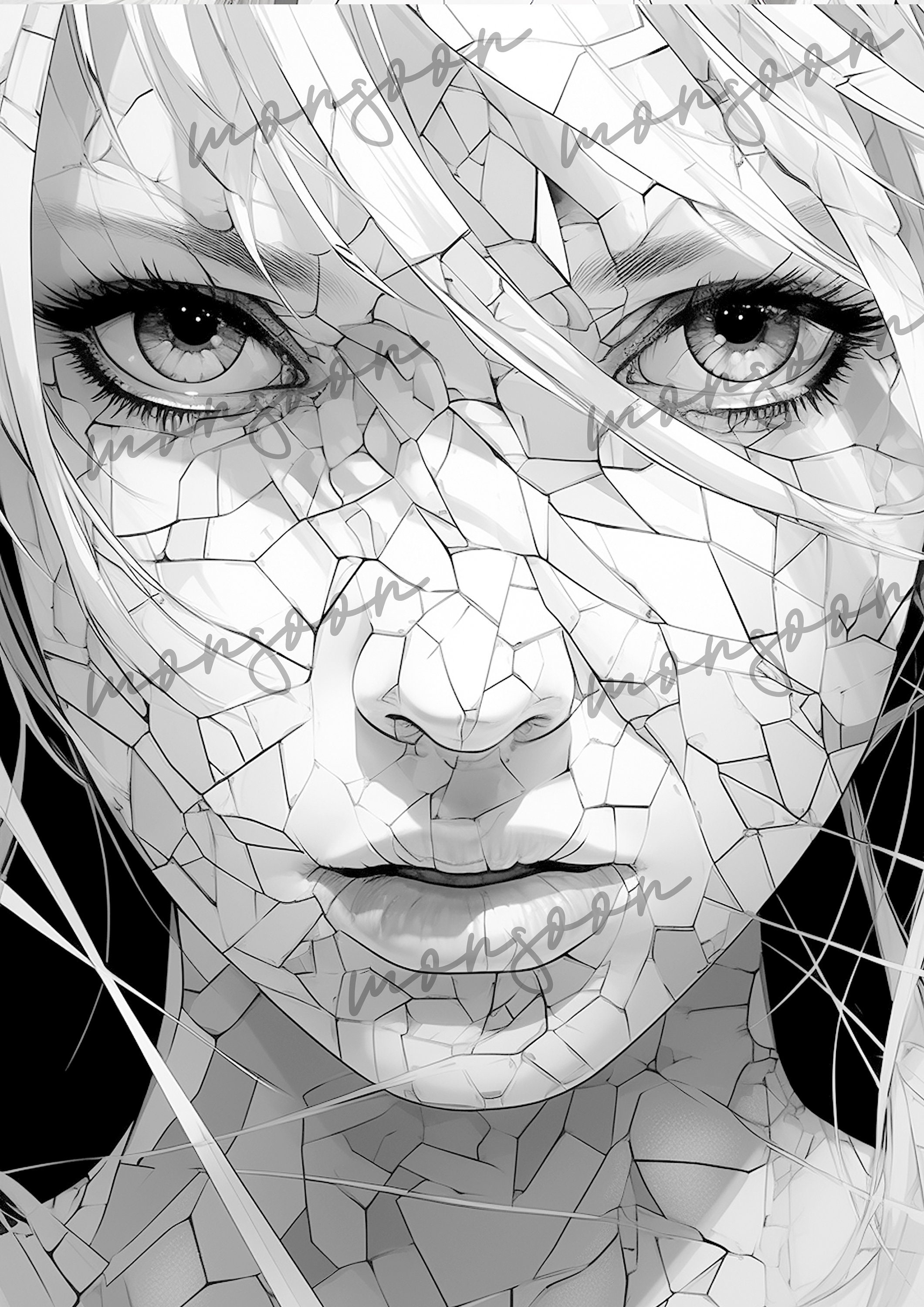Abstract Faces Coloring Book for Adults: Grayscale Faces Coloring Book  Women Portraits Coloring Book Fractal Faces grayscale coloring book A4 64P  (Paperback)