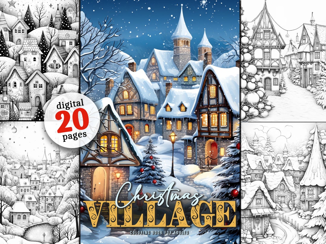 Christmas Village Coloring Book Printable Winter Houses Coloring Pages ...