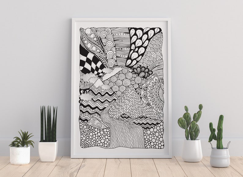Zentangle Landscapes Coloring Book for Adults: Wonderful landscapes in zentangle style to dream & relax 8,27x11,69 A4 65 P Softcover image 4