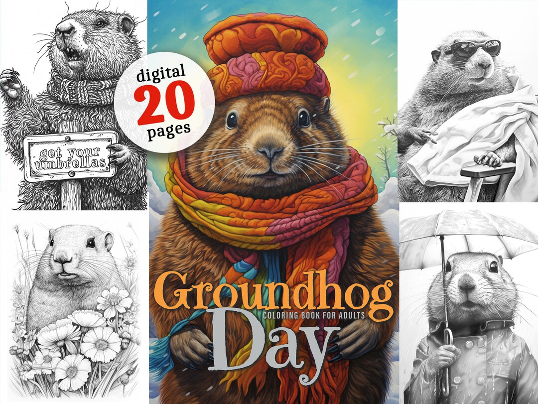 Groundhog Day Coloring Book Printable Grayscale Groundhog Coloring