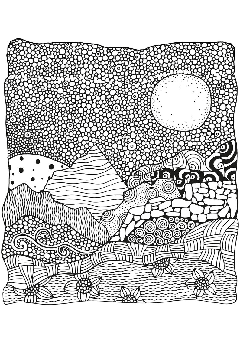 Zentangle Landscapes Coloring Book for Adults: Wonderful landscapes in zentangle style to dream & relax 8,27x11,69 A4 65 P Softcover image 6