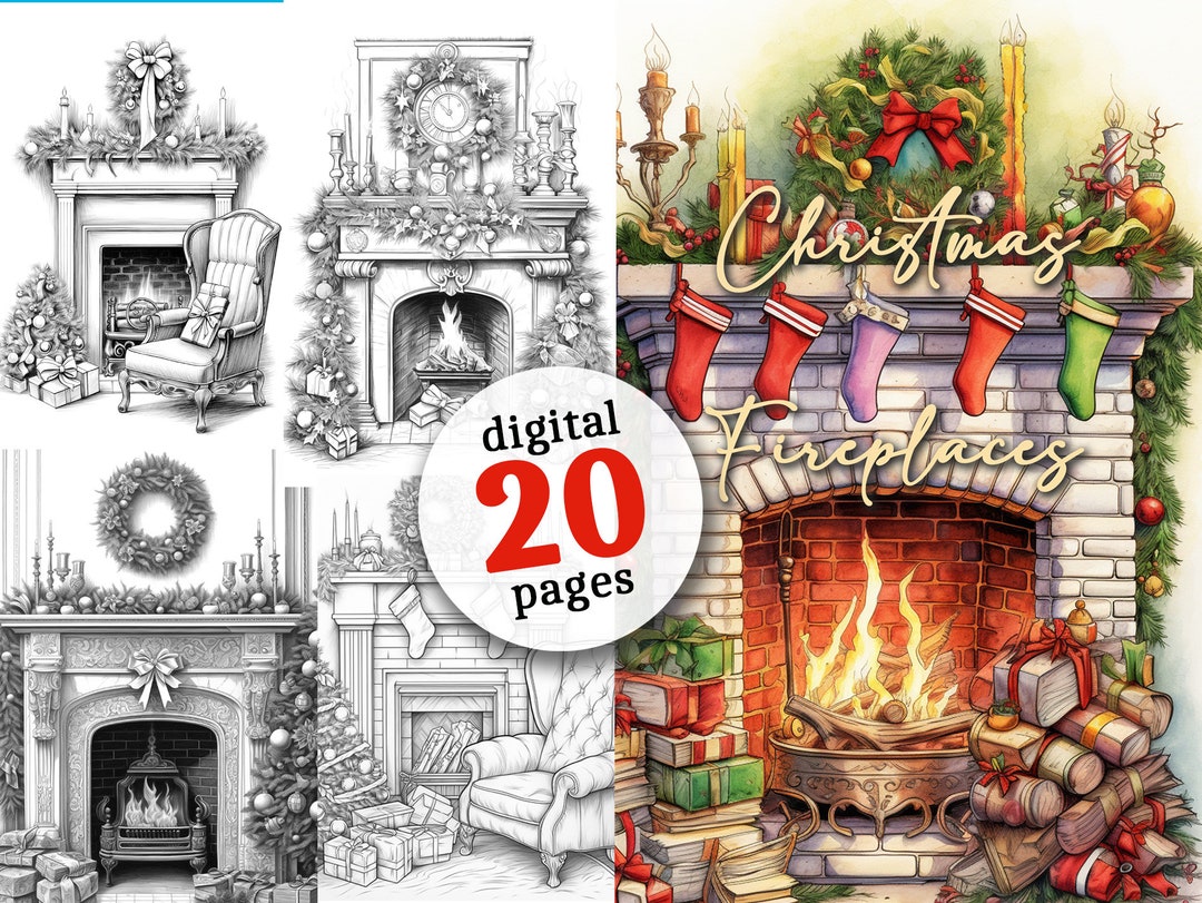 Christmas Fireplaces Coloring Pages for Adults Printable Fireplace ...