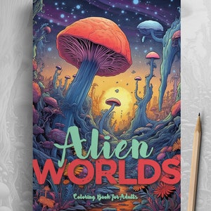 Alien World Alien Coloring Book for Adults grayscale Alien Landscapes Coloring Book | Celestial Adult Coloring Pages | grayscale A4 | 60P
