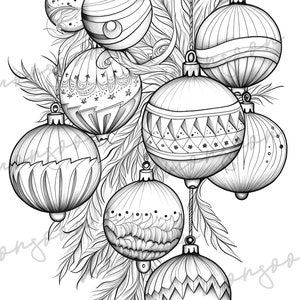 Christmas Tree Balls Coloring Book Printable Christmas Coloring Pages Digital Grayscale ...