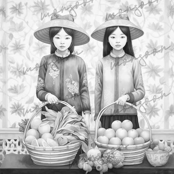 Naive Art Coloring Book for Adults Grayscale Painting Coloring Book Asian Market  Coloring Book Naive Art Grayscale Food Market 64P 