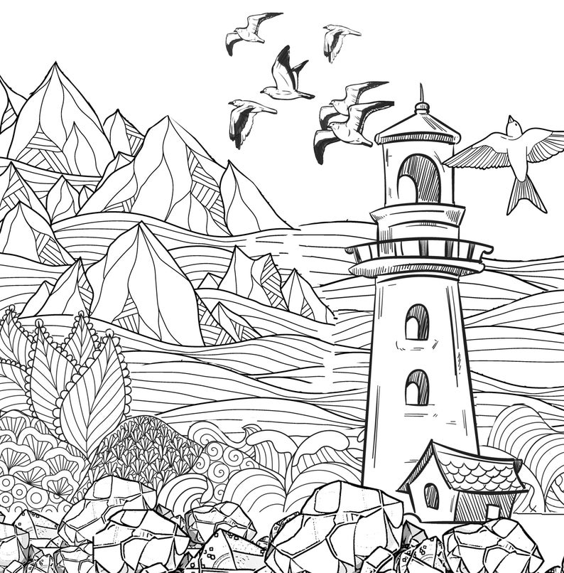 Download Lighthouses Coloring Book for Adults: Ocean Coloring Book | Etsy